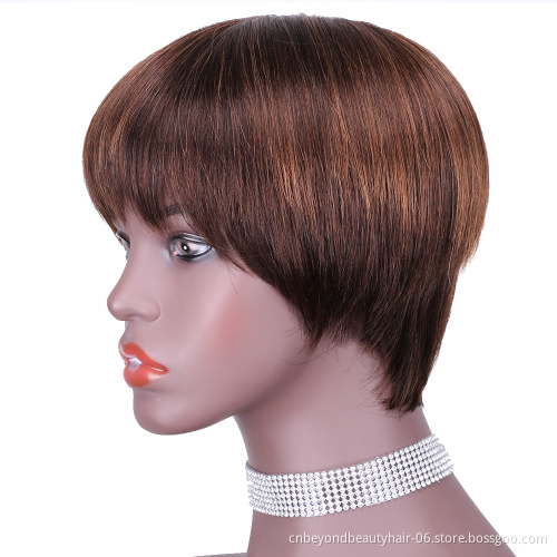 Short Bob Wig with Bangs, Straight Black Bob  pixie cut wigs, full machine made human hair Wigs for Black Women 6 Inch
